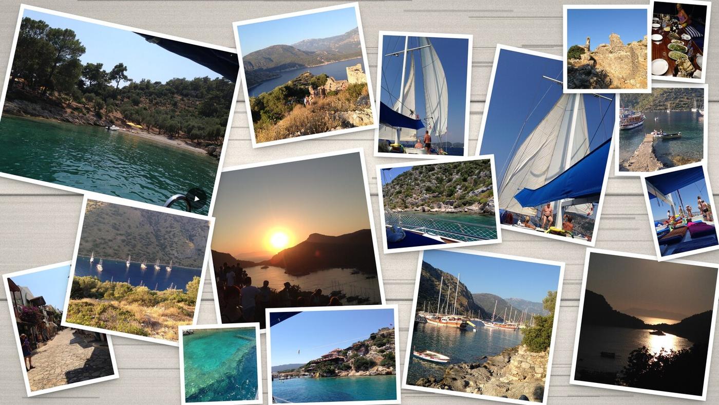Fotocollage T&uuml;rkei: Blaue Reise an der t&uuml;rkischen Riviera, mit Video-Startknopf